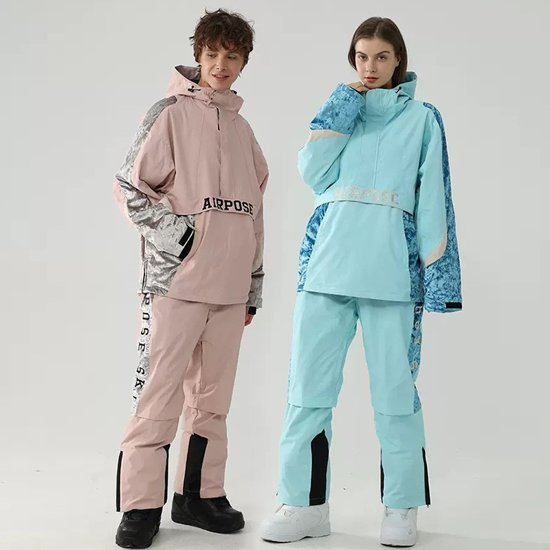 2023 Costum de schi pentru femei Jachetă de snowboard în aer liber caldă pentru bărbați Set de schi cu glugă, rezistent la vânt, impermeabil, pentru zăpadă.