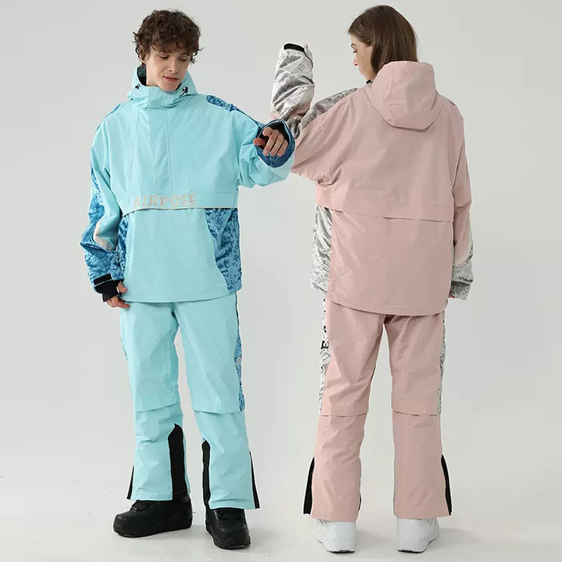 2023 Costum de schi pentru femei Jachetă de snowboard în aer liber caldă pentru bărbați Set de schi cu glugă, rezistent la vânt, impermeabil, pentru zăpadă.