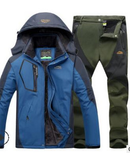 Χειμερινή στολή σκι για άντρες Fleece Ζεστή αντιανεμική αδιάβροχη φόρμα για σκι Σετ Snowboarding Μπουφάν για εξωτερικούς χώρους σκι + Παντελόνι Snowboard Σετ