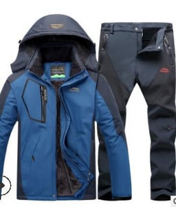 Χειμερινή στολή σκι για άντρες Fleece Ζεστή αντιανεμική αδιάβροχη φόρμα για σκι Σετ Snowboarding Μπουφάν για εξωτερικούς χώρους σκι + Παντελόνι Snowboard Σετ