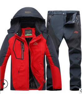 Χειμερινή στολή σκι για άντρες Fleece Ζεστή αντιανεμική αδιάβροχη φόρμα για σκι Σετ Snowboarding Μπουφάν για εξωτερικούς χώρους σκι + Παντελόνι Snowboard Σετ