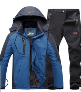 Χειμερινή στολή σκι για άντρες Fleece Ζεστή αντιανεμική αδιάβροχη φόρμα για σκι Σετ Snowboarding Μπουφάν για εξωτερικούς χώρους σκι + Παντελόνι Snowboard Σετ