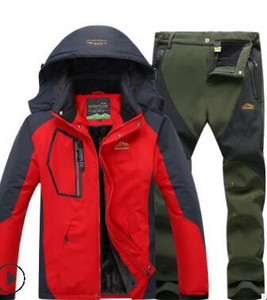 Χειμερινή στολή σκι για άντρες Fleece Ζεστή αντιανεμική αδιάβροχη φόρμα για σκι Σετ Snowboarding Μπουφάν για εξωτερικούς χώρους σκι + Παντελόνι Snowboard Σετ