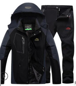 Χειμερινή στολή σκι για άντρες Fleece Ζεστή αντιανεμική αδιάβροχη φόρμα για σκι Σετ Snowboarding Μπουφάν για εξωτερικούς χώρους σκι + Παντελόνι Snowboard Σετ