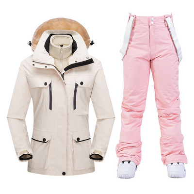 Costum de schi pentru femei, impermeabil, rezistent la vânt, schi și snowboarding, jachetă groasă și caldă, pantaloni, costume de zăpadă pentru femei, îmbrăcăminte în aer liber