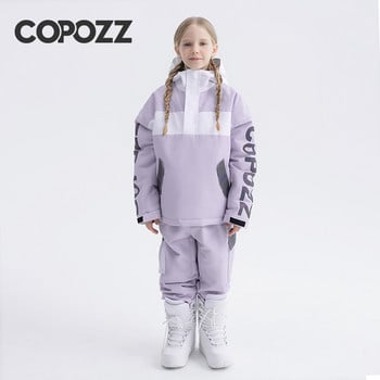 COPOZZ Детско снежно облекло Външно водоустойчиво и ветроустойчиво топло облекло Зимно яке с качулка Ски панталони за момчета и момичета