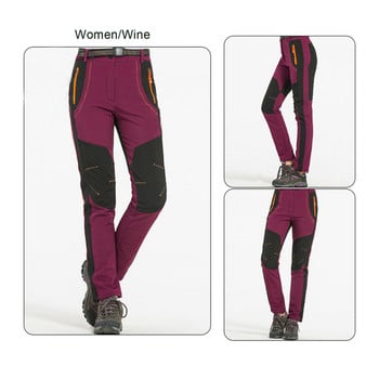 TRVLWEGO Топли зимни женски мъжки панталони за къмпинг и туризъм на открито Soft Shell Водоустойчиви поларени ветроустойчиви панталони за ски и кънки