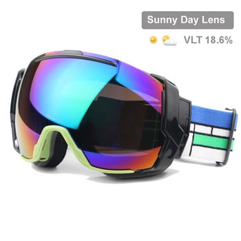 Ски очила UV400 против замъгляване с опции за лещи за слънчев ден и лещи за облачен ден, слънчеви очила за сноуборд Носете върху Rx очила