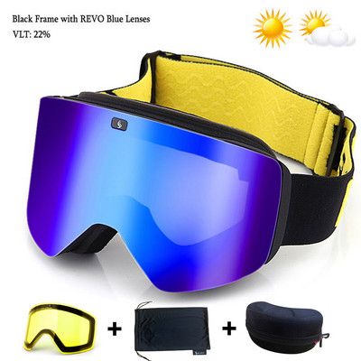 Slidinėjimo akiniai su magnetiniu dvigubo sluoksnio geltonu lęšiu slidinėjimui nuo rasojimo UV400 snieglenčių akiniai Vyriški moteriški slidinėjimo akiniai akinių rinkinys