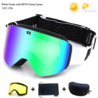 Slidinėjimo akiniai su magnetiniu dvigubo sluoksnio geltonu lęšiu slidinėjimui nuo rasojimo UV400 snieglenčių akiniai Vyriški moteriški slidinėjimo akiniai akinių rinkinys