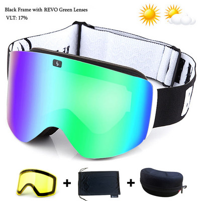 Slidinėjimo akiniai su magnetiniu dvigubo sluoksnio geltonu lęšiu slidinėjimui nuo rasojimo UV400 snieglenčių akiniai Vyriški moteriški slidinėjimo akiniai akinių rinkinys