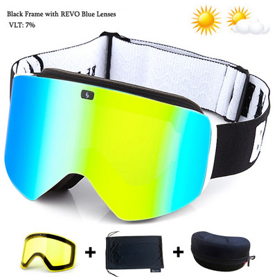 Slidinėjimo akiniai su magnetiniu dvigubo sluoksnio geltonu lęšiu slidinėjimui nuo rasojimo UV400 snieglenčių akiniai Vyriški moteriški slidinėjimo akiniai akinių rinkinys