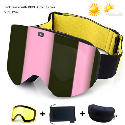 Slidinėjimo akiniai su magnetiniu dvigubo sluoksnio geltonu lęšiu slidinėjimui nuo rasojimo UV400 snieglenčių akiniai Vyriški moteriški slidinėjimo akiniai akinių rinkinys