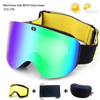 Slidinėjimo akiniai su magnetiniu dvigubo sluoksnio geltonu lęšiu slidinėjimui nuo rasojimo UV400 snieglenčių akiniai Vyriški moteriški slidinėjimo akiniai akinių rinkinys