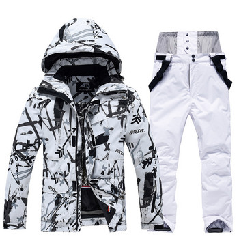 Зимен супер топъл ски костюм Мъжки Дамски Ветроустойчиви Водоустойчиви якета за сноуборд Панталони Мъжки снежни костюми Гащеризони Плюс размер 3XL