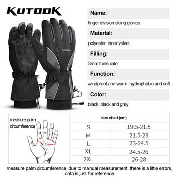 KUTOOK Γάντια Χειμερινού Σκι Snowmobile Μοτοσικλέτα Sports Snowboard Mitten Fleece Αδιάβροχη Θερμαινόμενη αντιολισθητική οθόνη αφής για άνδρες