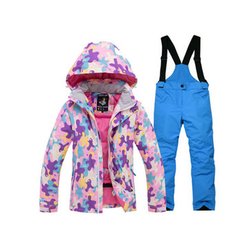 Σετ παιδικών κοστουμιών για σκι σε εξωτερικούς χώρους Χειμερινά ρούχα για κορίτσι/αγόρι Snowboarding Μπουφάν σκι Αδιάβροχο αντιανεμικό θερμικό μπουφάν + παντελόνι