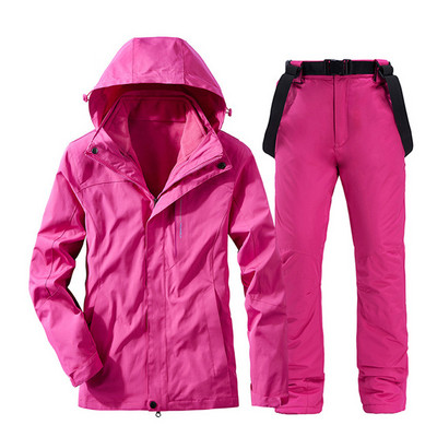 Žieminis vandeniui atsparus slidinėjimo kostiumas moterims lauko vėjui atsparus slidinėjimo snieglenčių striukė + kelnių komplektas moteriškas storas šiltas sniego palto kostiumas