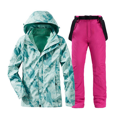 Žieminis vandeniui atsparus slidinėjimo kostiumas moterims lauko vėjui atsparus slidinėjimo snieglenčių striukė + kelnių komplektas moteriškas storas šiltas sniego palto kostiumas