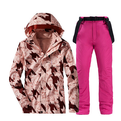 Žieminis vandeniui atsparus slidinėjimo kostiumas moterims lauko vėjui atsparus slidinėjimo snieglenčių striukė + kelnių komplektas moteriškas storas šiltas sniego palto kostiumas