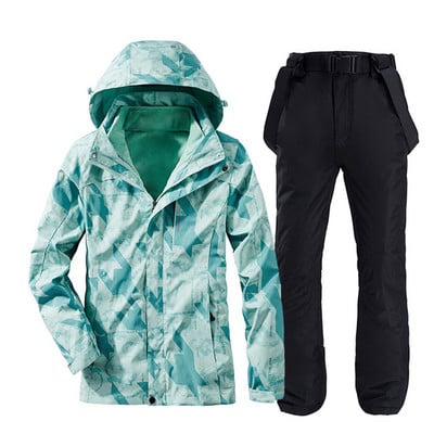 Žieminis vandeniui atsparus slidinėjimo kostiumas moterims lauko vėjui atsparus slidinėjimo snieglenčių striukė + kelnių komplektas moteriškas storas šiltas sniego palto kostiumas