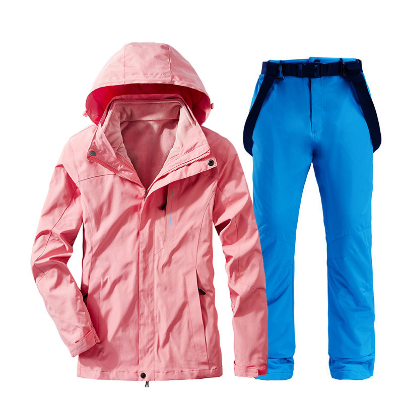 Žieminis vandeniui atsparus slidinėjimo kostiumas moterims lauko vėjui atsparus slidinėjimo snieglenčių striukė + kelnių komplektas moteriškas storas šiltas sniego palto kostiumas