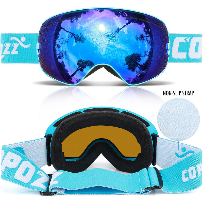 COPOZZ skijaške naočale s kutijom Skijaška maska UV400 Nemagljenje Snježne naočale Velike sferične skijaške snowboarding za žene muškarce