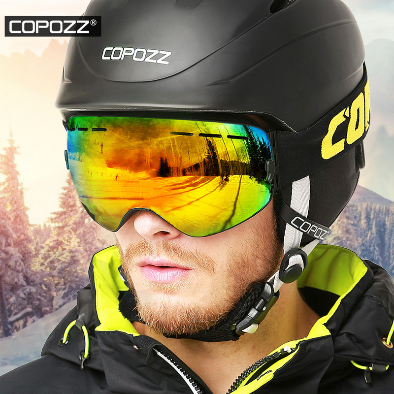 COPOZZ skijaške naočale s kutijom Skijaška maska UV400 Nemagljenje Snježne naočale Velike sferične skijaške snowboarding za žene muškarce