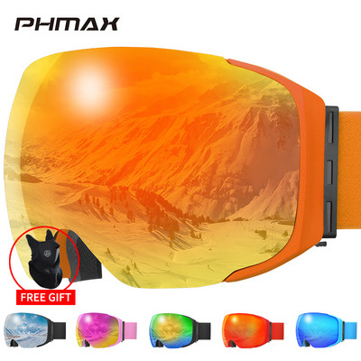 PHMAX Magnetické lyžiarske okuliare s UV400 ochranou, vonkajšie snowboardové okuliare pre mužov a ženy, zimné lyžiarske masky s ochranou proti zahmlievaniu