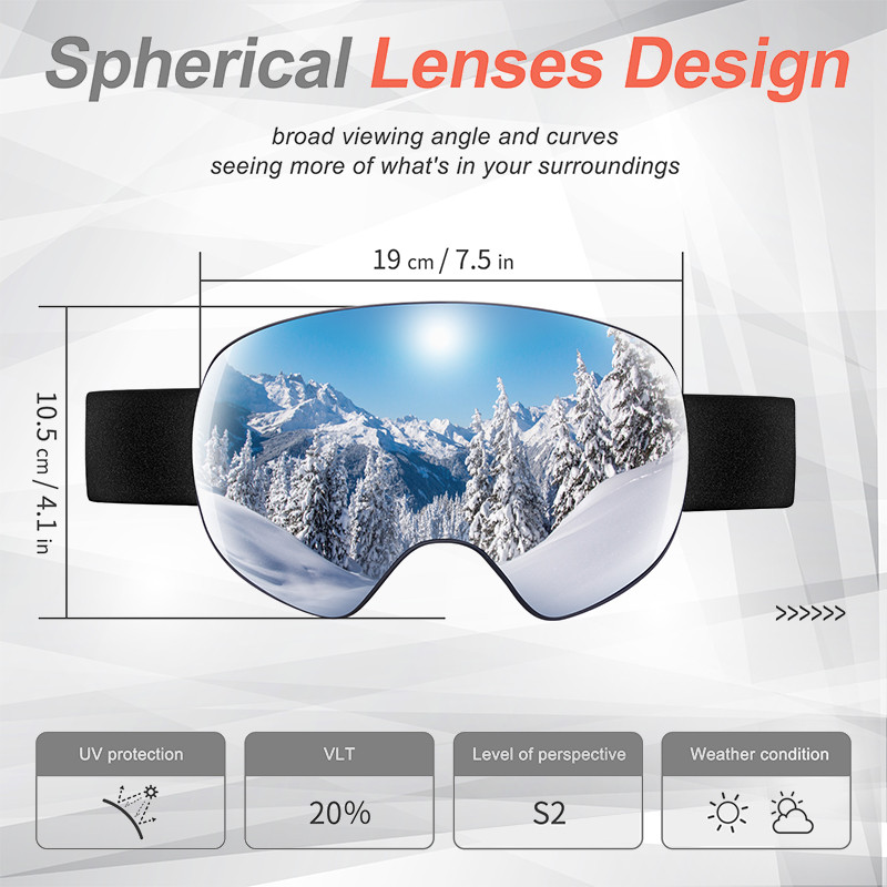 Γυαλιά σκι Μαγνητικά γυαλιά για Snowboard Γυαλιά για το χιόνι για άνδρες Γυναικεία Μαύρα Snowboard Σκι Σκι