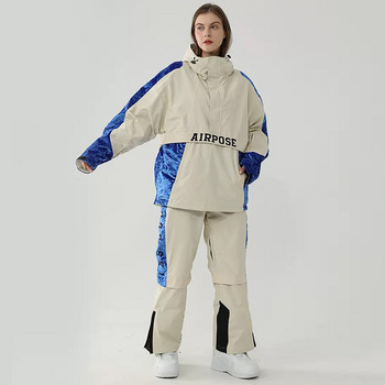 Σετ σκι Γυναικείο σακάκι για σνόουμπορντ για εξωτερικούς χώρους Ανδρικές φόρμες με κουκούλα στολή σκι Παντελόνι χιονιού Ζεστό αντιανεμικό αδιάβροχο χειμωνιάτικο ένδυμα