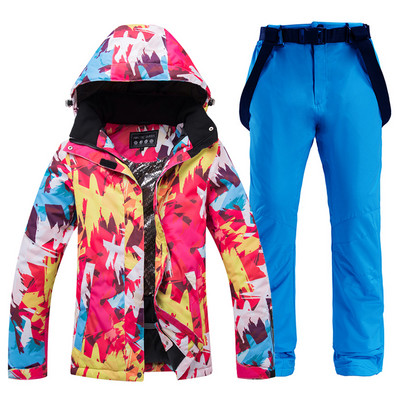 -30 градуса Ски костюм Дамски зимни женски якета и панталони за сноуборд Топли водоустойчиви дамски якета Ски екипи на открито Марка