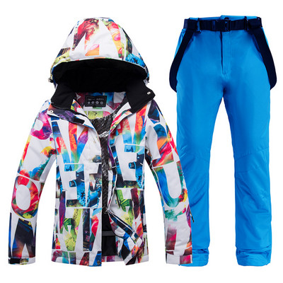-30 градуса Ски костюм Дамски зимни женски якета и панталони за сноуборд Топли водоустойчиви дамски якета Ски екипи на открито Марка