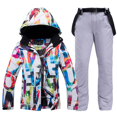 -30 градуса Ски костюм Дамски зимни женски якета и панталони за сноуборд Топли водоустойчиви дамски якета Ски екипи на открито Марка