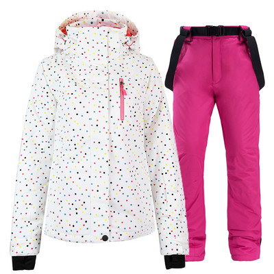 Pigūs moteriški ledo sniego aprangos snieglenčių rinkiniai, atsparūs vandeniui, vėjui nepralaidūs, kvėpuojantys žiemos lauko sportiniai kostiumai, slidinėjimo striukė ir kelnaitės su dirželiu