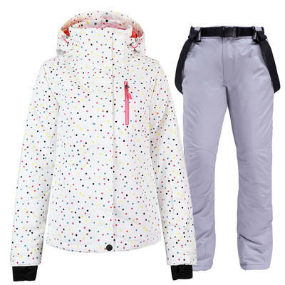 Pigūs moteriški ledo sniego aprangos snieglenčių rinkiniai, atsparūs vandeniui, vėjui nepralaidūs, kvėpuojantys žiemos lauko sportiniai kostiumai, slidinėjimo striukė ir kelnaitės su dirželiu