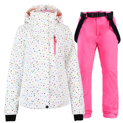 Pigūs moteriški ledo sniego aprangos snieglenčių rinkiniai, atsparūs vandeniui, vėjui nepralaidūs, kvėpuojantys žiemos lauko sportiniai kostiumai, slidinėjimo striukė ir kelnaitės su dirželiu