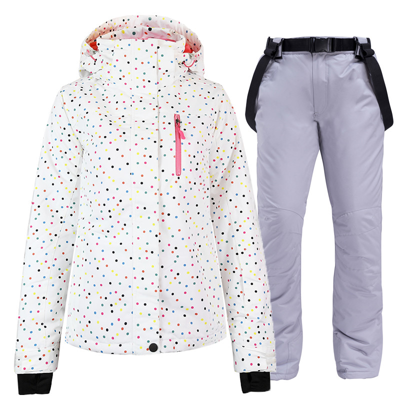 Pigūs moteriški ledo sniego aprangos snieglenčių rinkiniai, atsparūs vandeniui, vėjui nepralaidūs, kvėpuojantys žiemos lauko sportiniai kostiumai, slidinėjimo striukė ir kelnaitės su dirželiu