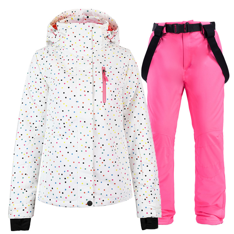 Pigūs moteriški ledo sniego aprangos snieglenčių rinkiniai, atsparūs vandeniui, vėjui nepralaidūs, kvėpuojantys žiemos lauko sportiniai kostiumai, slidinėjimo striukė ir kelnaitės su dirželiu