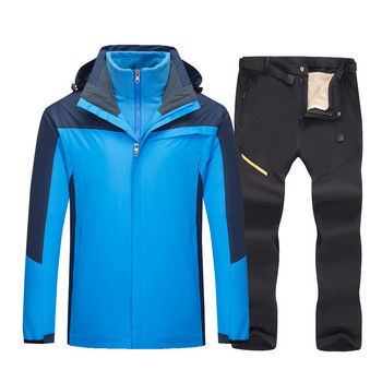 -30°C 2 в 1 ски костюм Мъжко зимно ски яке + комплект панталони Дебело топло ветроустойчиво водоустойчиво дишащо палто за ски и сноуборд