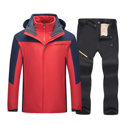 -30°C 2 viename Slidinėjimo kostiumas Vyriška žieminė slidinėjimo striukė + kelnių komplektas Storas šiltas, atsparus vėjui, vandeniui atsparus, kvėpuojantis slidinėjimo ir snieglenčių kostiumas