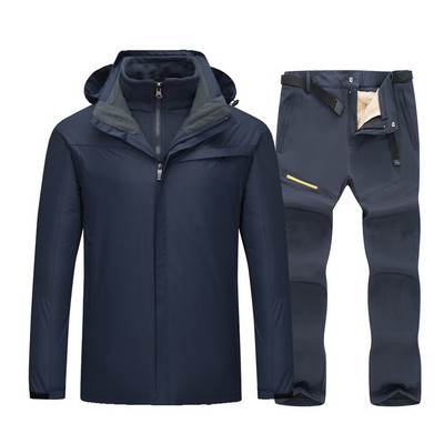 -30°C 2 viename Slidinėjimo kostiumas Vyriška žieminė slidinėjimo striukė + kelnių komplektas Storas šiltas, atsparus vėjui, vandeniui atsparus, kvėpuojantis slidinėjimo ir snieglenčių kostiumas