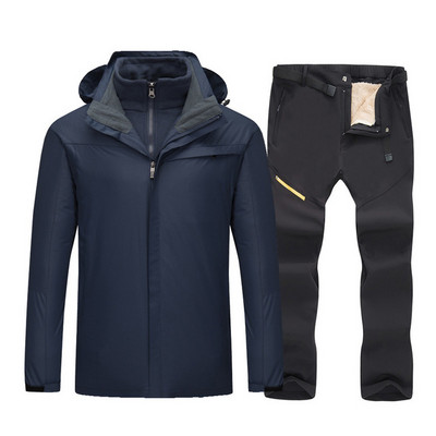 -30°C 2 viename Slidinėjimo kostiumas Vyriška žieminė slidinėjimo striukė + kelnių komplektas Storas šiltas, atsparus vėjui, vandeniui atsparus, kvėpuojantis slidinėjimo ir snieglenčių kostiumas