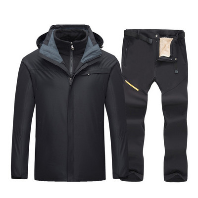 -30°C 2 viename Slidinėjimo kostiumas Vyriška žieminė slidinėjimo striukė + kelnių komplektas Storas šiltas, atsparus vėjui, vandeniui atsparus, kvėpuojantis slidinėjimo ir snieglenčių kostiumas