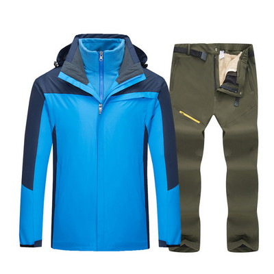 -30°C 2 viename Slidinėjimo kostiumas Vyriška žieminė slidinėjimo striukė + kelnių komplektas Storas šiltas, atsparus vėjui, vandeniui atsparus, kvėpuojantis slidinėjimo ir snieglenčių kostiumas