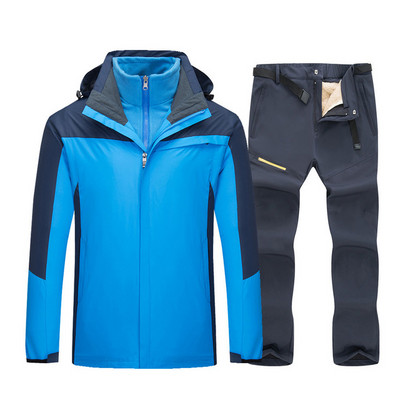 -30°C 2 viename Slidinėjimo kostiumas Vyriška žieminė slidinėjimo striukė + kelnių komplektas Storas šiltas, atsparus vėjui, vandeniui atsparus, kvėpuojantis slidinėjimo ir snieglenčių kostiumas