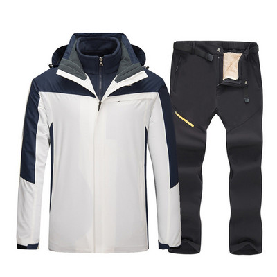 -30°C 2 viename Slidinėjimo kostiumas Vyriška žieminė slidinėjimo striukė + kelnių komplektas Storas šiltas, atsparus vėjui, vandeniui atsparus, kvėpuojantis slidinėjimo ir snieglenčių kostiumas