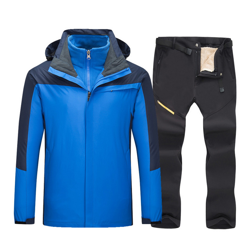 -30°C 2 viename Slidinėjimo kostiumas Vyriška žieminė slidinėjimo striukė + kelnių komplektas Storas šiltas, atsparus vėjui, vandeniui atsparus, kvėpuojantis slidinėjimo ir snieglenčių kostiumas