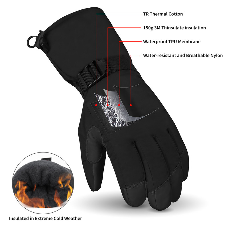 Slidinėjimo pirštinės Motociklas Neperšlampamas Fleece Termo pirštinės Lauko Sportas Sniego kastuvas Slidinėjimo pirštinės Vyrams Moterims Žieminės sniego dviračių pirštinės