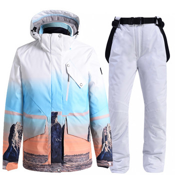 Ски костюм Дамско ски яке и ски панталон Зимни -30° Топли ветроустойчиви водоустойчиви якета за сноуборд Външно палто за сняг Панталони